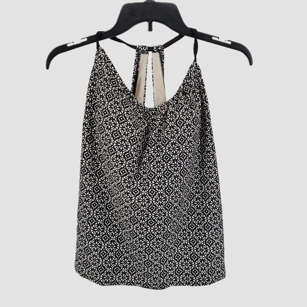 Merona Womens Large Tankini Top Black White Geometric Floral Halter Racerback